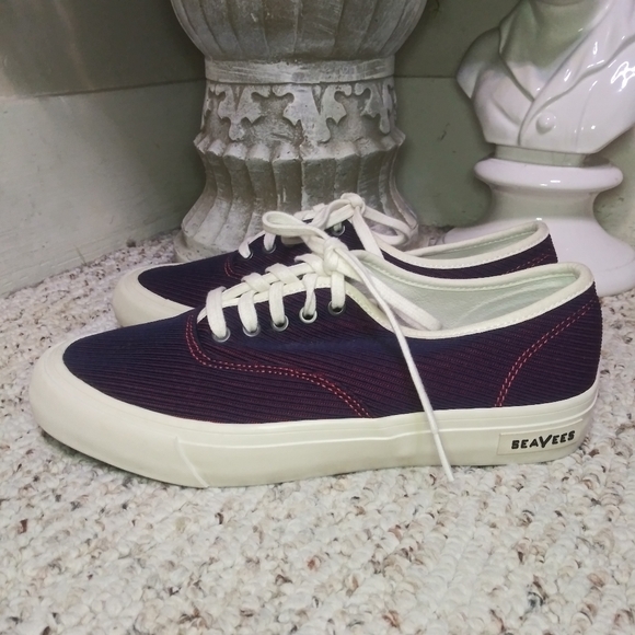 SeaVees X Derek Lam 10 Crosby Navy & Red Textured Stripe Fabric Legend Sneakers - Picture 3 of 9